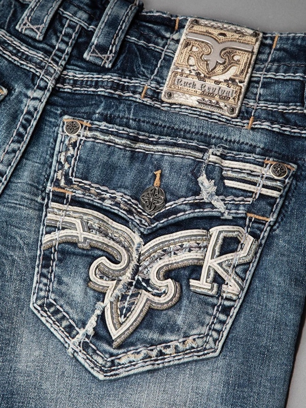 Rock Revival Mattie Straight Men’s Washed Embroidered Slim Denim Jeans